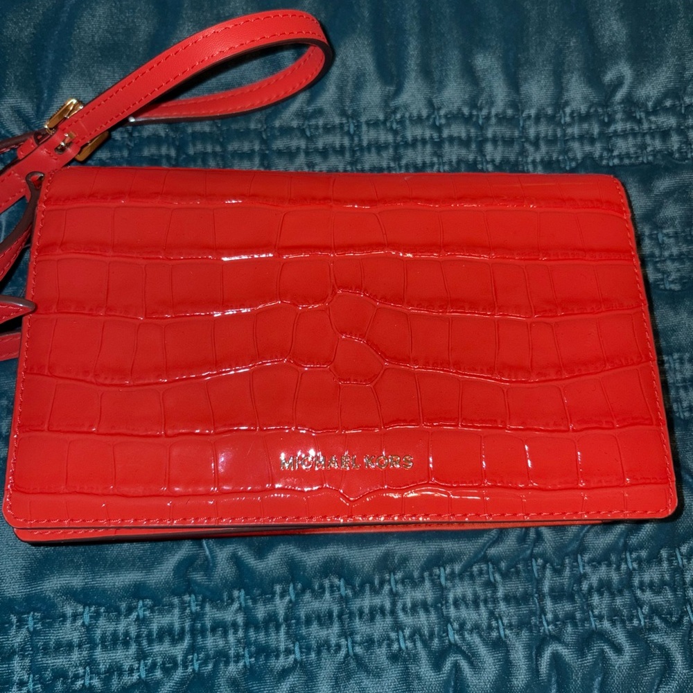 Michael Kors Vibrant Red Croc-Pattern crossbody purse